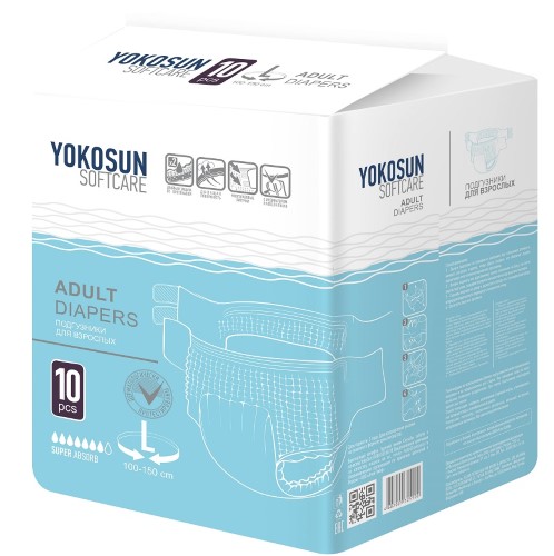 Изображение товара Подгузники для взрослых Yokosun размер L 10 шт. контроль 100-150 см