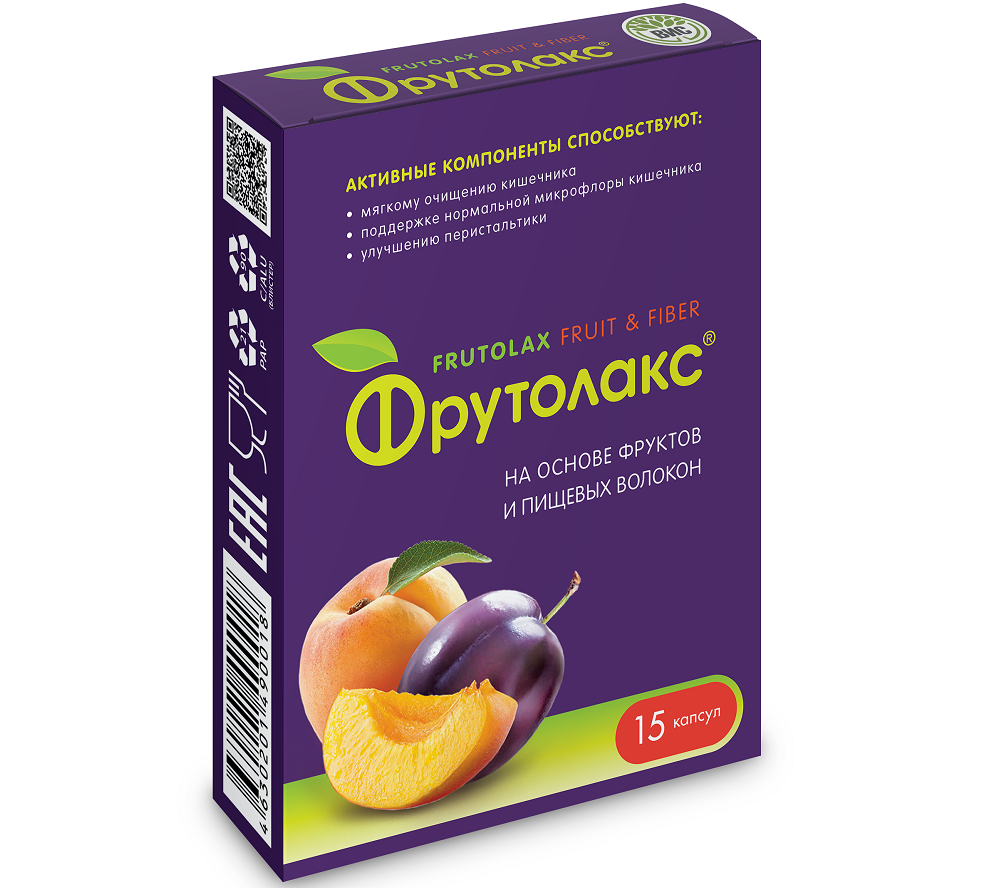 Фрутолакс на основе фруктов и пищевых волокон 15 шт. капсулы массой 0,35 г  - цена 199 руб., купить в интернет аптеке в Волгограде Фрутолакс на основе  фруктов и пищевых волокон 15 шт.