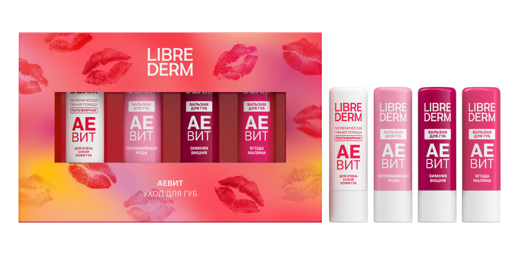 Изображение товара Набор для ухода за губами Librederm Аевит 3 микс средства увлажнение и питание