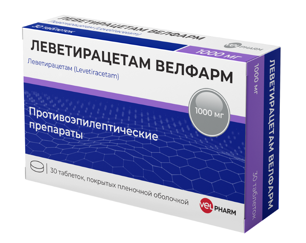 Изображение товара Леветирацетам Велфарм 1000 мг таблетки 30 шт. для лечения эпилепсии