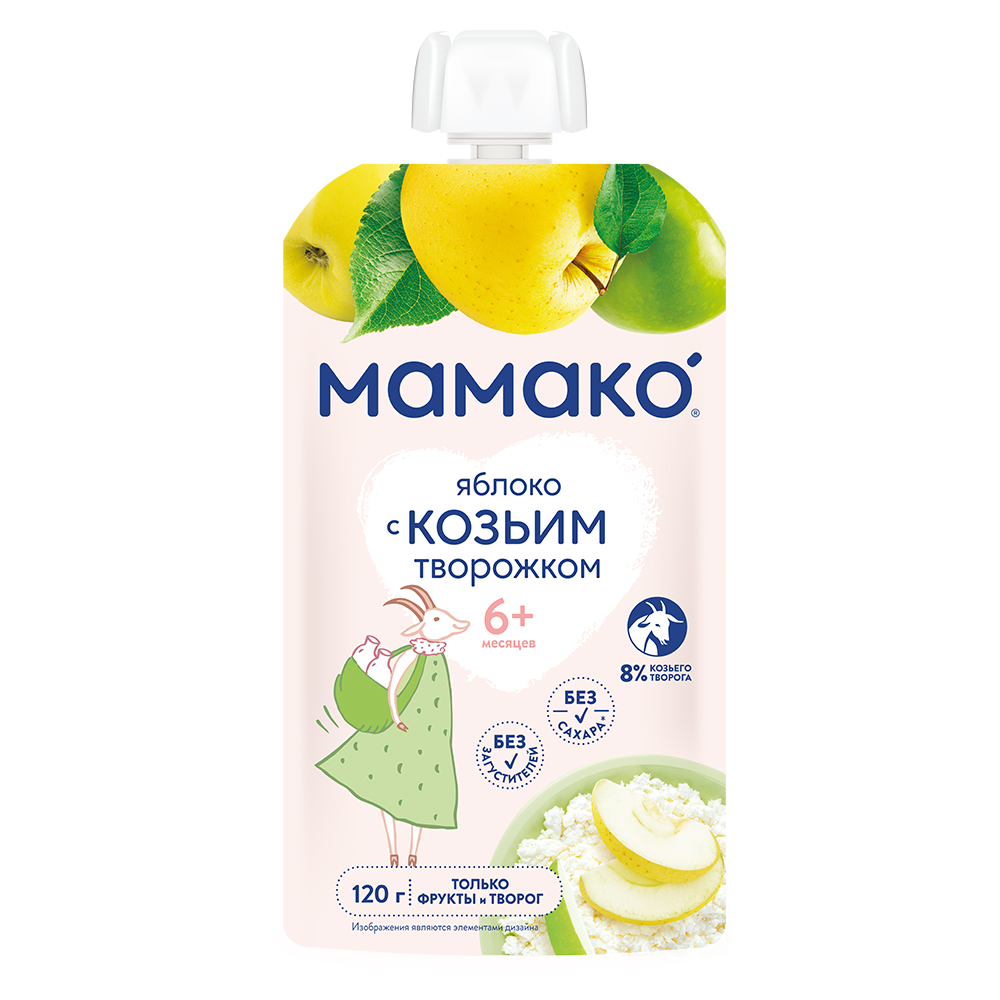 Изображение товара Мамако пюре яблоко с козьим творожком 120 гр