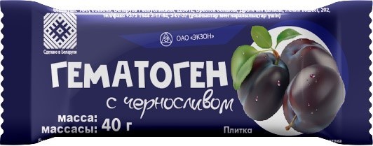 Изображение товара Гематоген с черносливом 40 гр - общеукрепляющее средство и источник железа