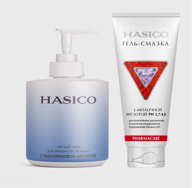 Изображение товара Набор из 2х средств HASICO: гель для интимной гигиены с гиалуроновой кислотой + ГЕЛЬ-СМАЗКА С L-МОЛОЧНОЙ КИСЛОТОЙ 100 МЛ