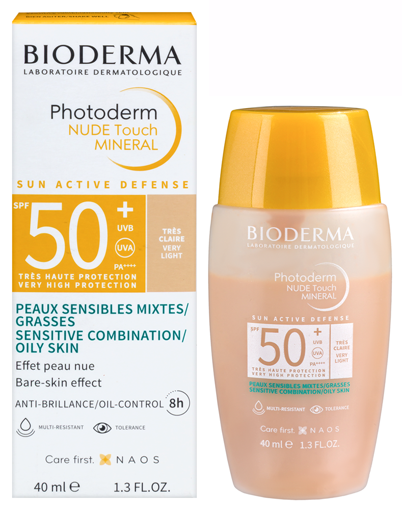Изображение товара Bioderma photoderm nude touch mineral флюид солнцезащитный с тоном минеральные фильтры spf50+ 40 мл/очень светлый оттенок