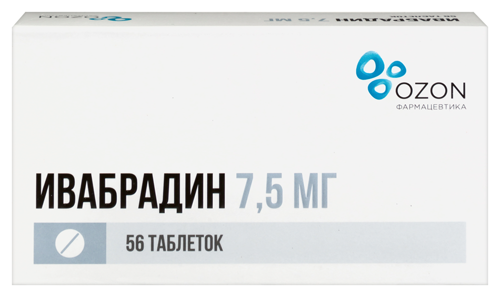 Изображение товара Ивабрадин 7,5 мг 56 таблеток для лечения стенокардии и сердечной недостаточности