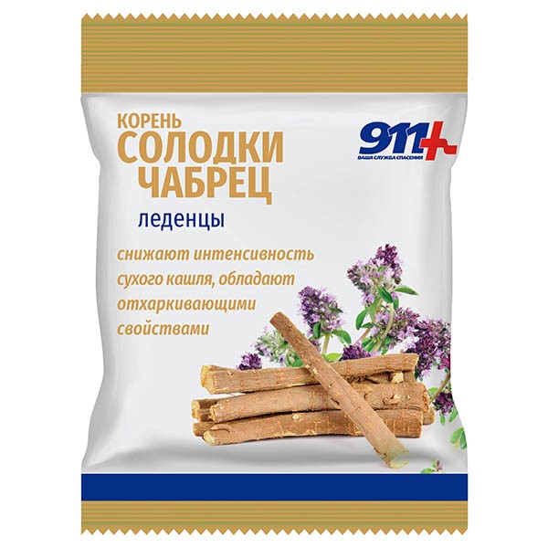 Изображение товара 911 Ваша служба спасения леденцы корень солодки чабрец с витамином с леденцы массой 2,5 г 50 гр