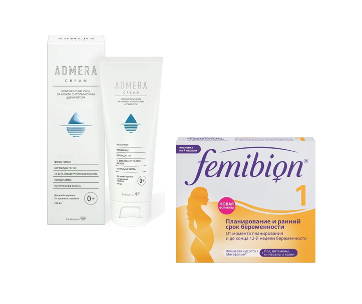 Изображение товара Набор  Фемибион 1 №28 табл + Адмера крем для ухода лица и тела 150 мл со скидкой