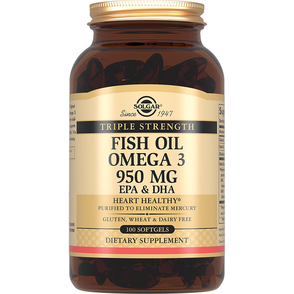 Изображение товара Солгар тройная омега-3 950 мг капсулы 100 шт. для сердца мозга и зрения