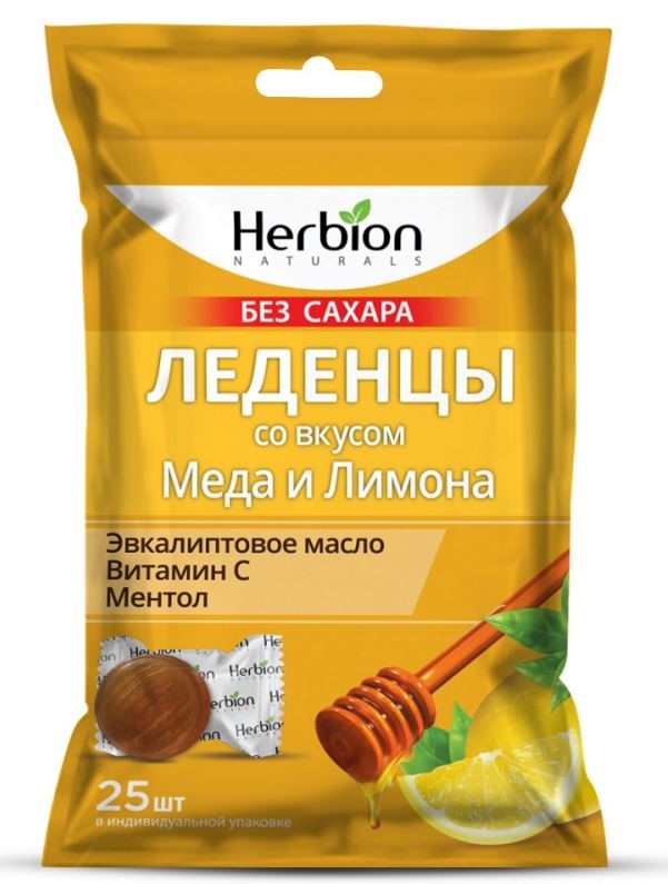 Изображение товара Herbion леденцы со вкусом меда и лимона без сахара 25 шт. леденцы массой 2,5 г