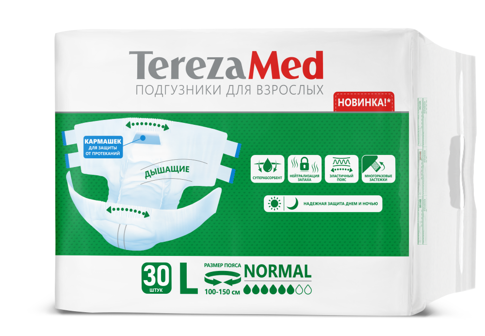 Изображение товара Подгузники для взрослых Terezamed Large Normal 30 шт. высокая защита и комфорт