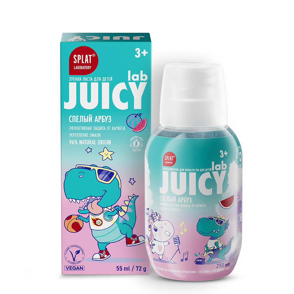 Изображение товара Набор JUICY LAB ЗУБНАЯ ПАСТА С ФТОРОМ СПЕЛЫЙ АРБУЗ + ОПОЛАСКИВАТЕЛЬ ДЛЯ ПОЛОСТИ РТА АРБУЗ