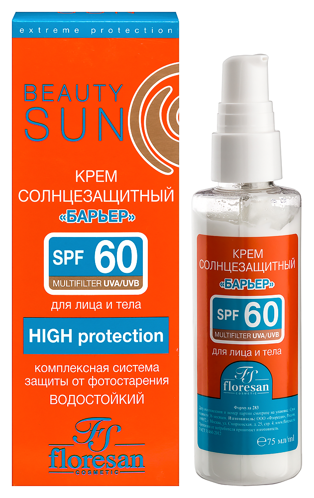 Изображение товара Floresan beauty sun солнцезащитный крем «барьер» spf60 75 мл