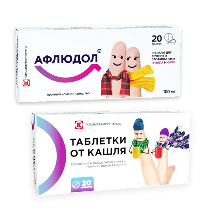 Изображение товара Набор Афлюдол 100 мг №20 таб + Таблетки от кашля №20 Изображение товара Набор Афлюдол 100 мг №20 таб + Таблетки от кашля №20