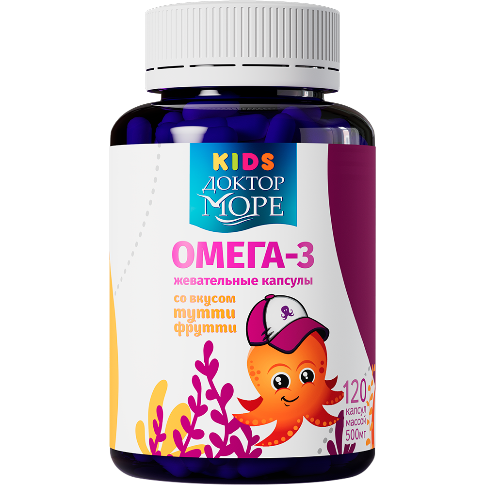 Изображение товара Доктор море kids детская омега 3 жевательные капсулы со вкусом тутти-фрутти для мальчиков 120 шт. капсулы массой 500 мг