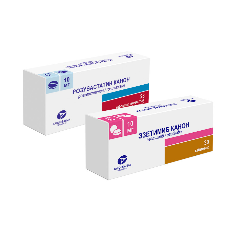 Изображение товара Набор Розувастатин Канон 10 мг 28 шт + Эзетимиб Канон 10 мг 30 шт со скидкой