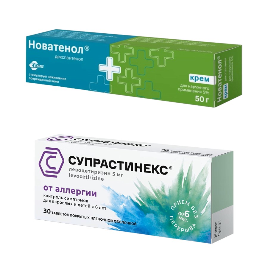 Изображение товара Набор СУПРАСТИНЕКС 0,005 N30 ТАБЛ П/ПЛЕН/ОБОЛОЧ + НОВАТЕНОЛ 5% 50,0 КРЕМ Д/НАРУЖ ПРИМ по специальной цене