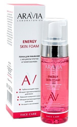Изображение товара Aravia laboratories пенка для умывания с муцином улитки и гинко билоба energy skin foam 150 мл