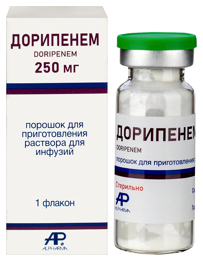Изображение товара Дорипенем 250 мг порошок для раствора для инфузий, 1 флакон
