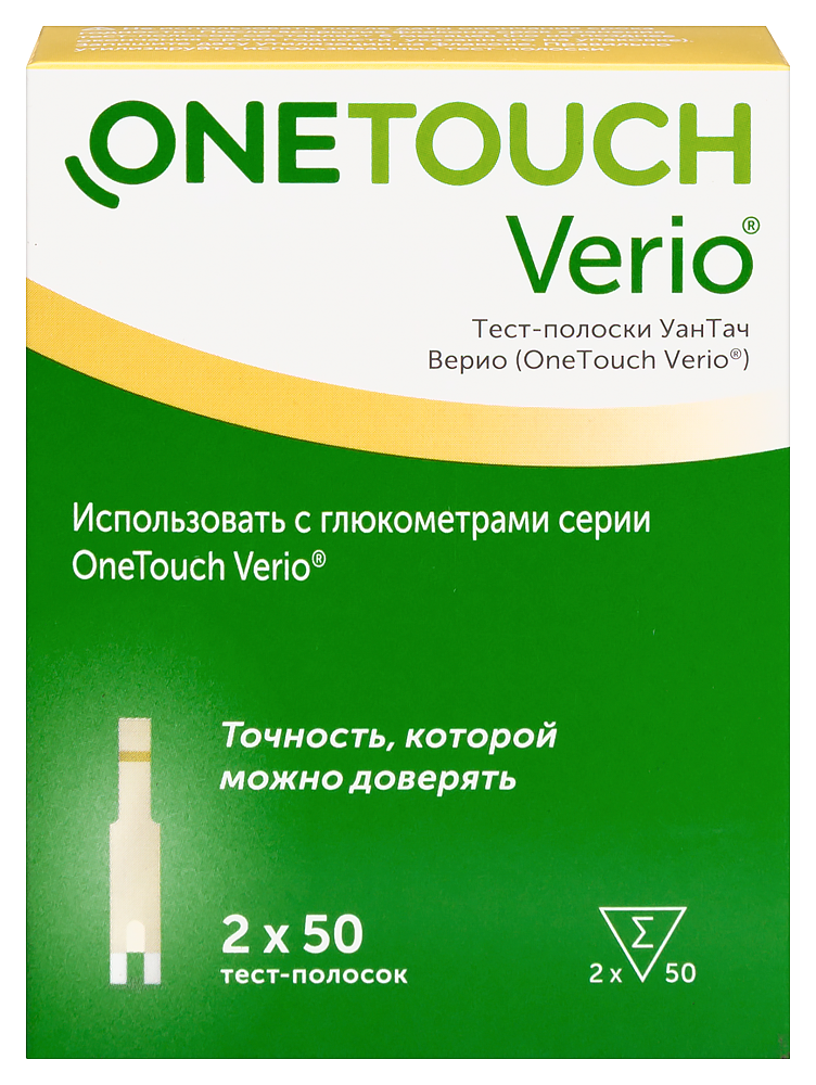 Изображение товара Тест-полоски OneTouch Verio 100 шт. для определения уровня глюкозы в крови
