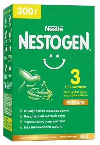 Изображение товара Nestogen 3 сухой молочный напиток с пребиотиками для детей 12+ 300 гр