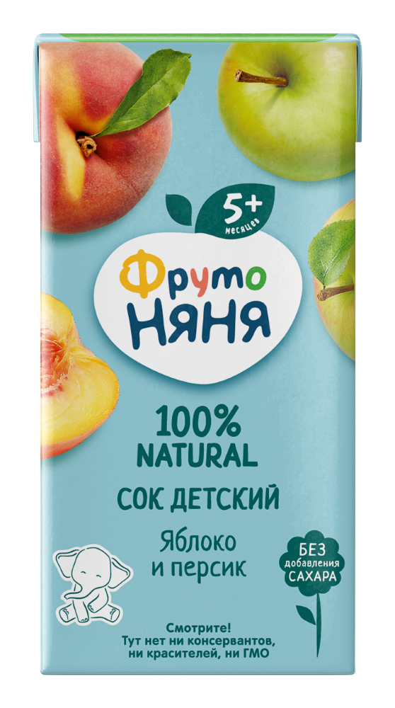 Изображение товара Фрутоняня сок из яблок и персиков неосветленный 200 мл