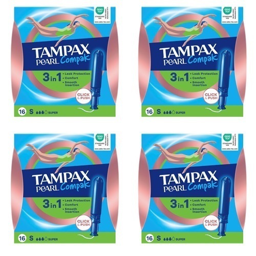 Изображение товара Набор из 4х Tampax тампоны compak pearl super с апплик 16 шт со скидкой