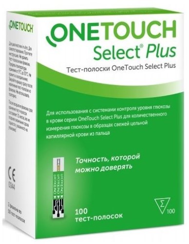 Изображение товара Тест-полоски OneTouch Select Plus 100 шт для глюкометра