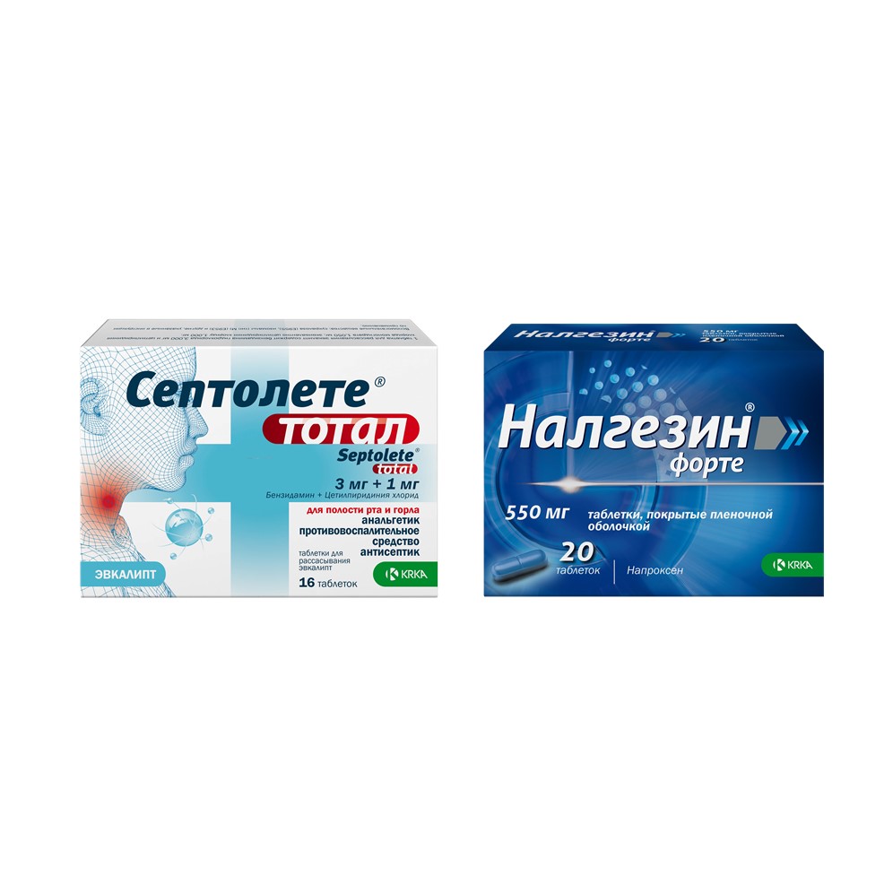 Изображение товара Набор СЕПТОЛЕТЕ ТОТАЛ № 16 эвкалипт + НАЛГЕЗИН ФОРТЕ таб. п/о 550 мг №20 Изображение товара Набор СЕПТОЛЕТЕ ТОТАЛ № 16 эвкалипт + НАЛГЕЗИН ФОРТЕ таб. п/о 550 мг №20