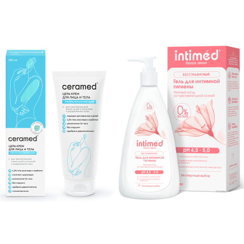 Изображение товара Набор Intimed + Ceramed: интимный гель нежный + крем ультраувлажняющий