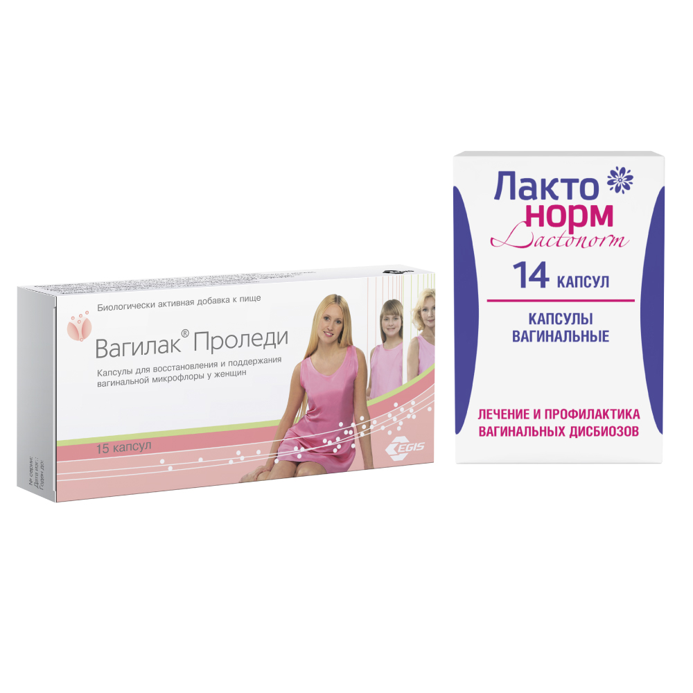 Изображение товара Набор ВАГИЛАК ПРОЛЕДИ N15 КАПС ПО 227МГ + ЛАКТОНОРМ N14 КАПС ВАГ