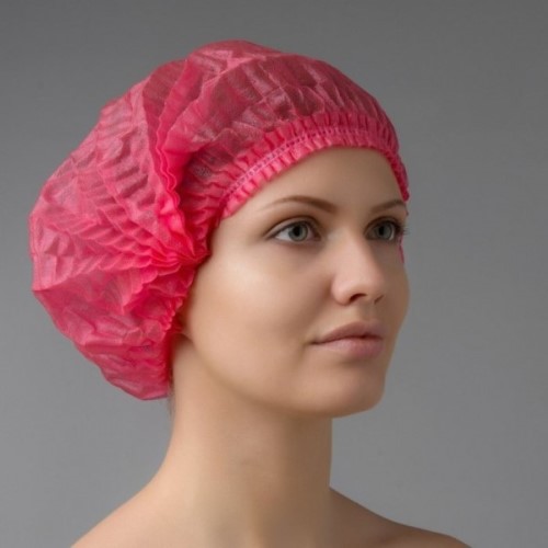 Изображение товара Медицинская нестерильная шапочка берет плиссе спанбонд 18 г/м2, розовая, 25 шт