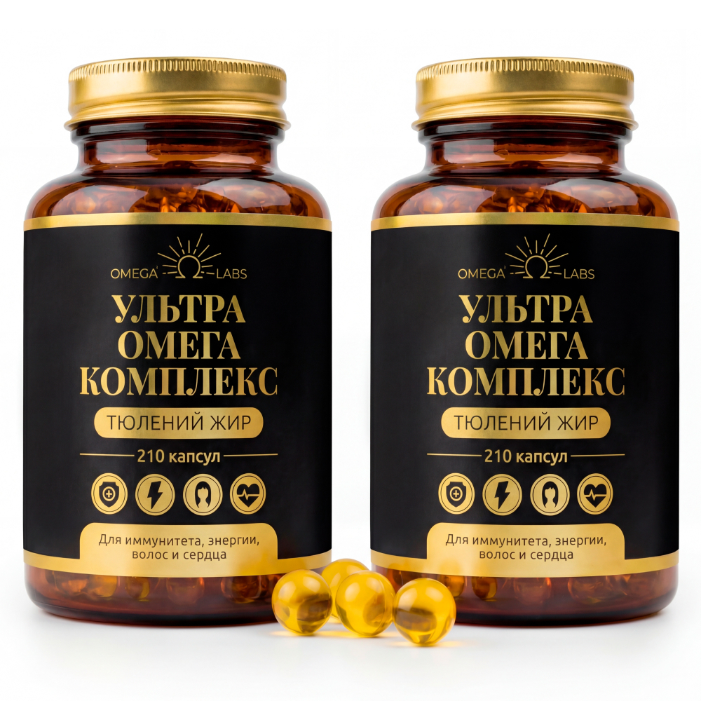 Изображение товара Набор из 2 уп. OMEGA LABS УЛЬТРА ОМЕГА КОМПЛЕКС ТЮЛЕНИЙ ЖИР N210 КАПС ПО 350МГ Изображение товара Набор из 2 уп. OMEGA LABS УЛЬТРА ОМЕГА КОМПЛЕКС ТЮЛЕНИЙ ЖИР N210 КАПС ПО 350МГ