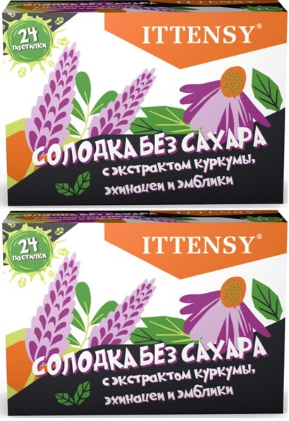 Изображение товара Набор Иттенси солодка без сахара N24 пастилки из 2 уп со скидкой