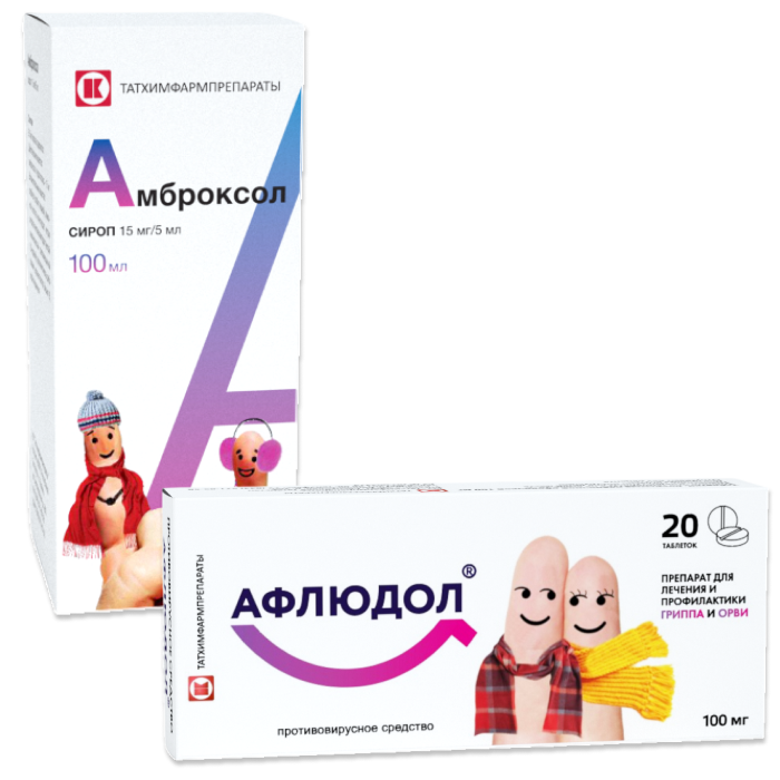 Изображение товара Набор Афлюдол 100 мг №20 + Амброксол сироп 100 мл