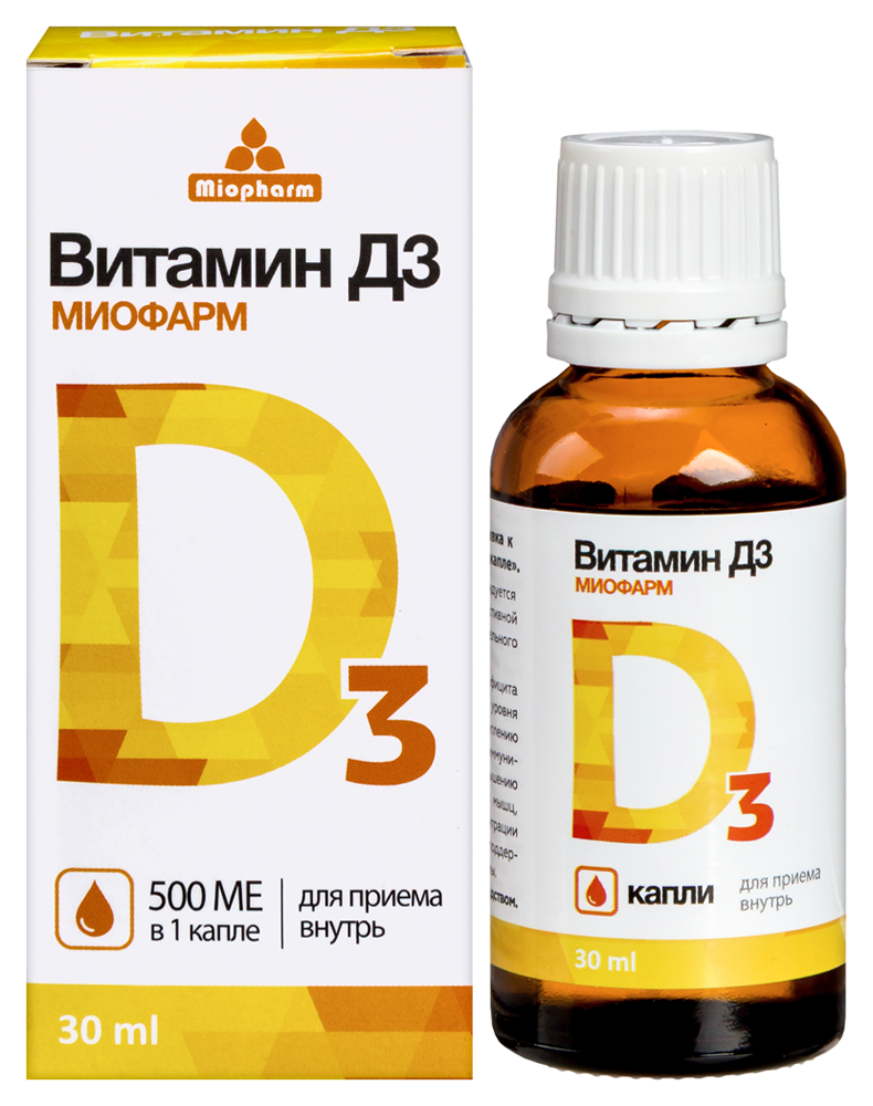 Изображение товара Витамин D3 Миофарм капли 500 МЕ 30 мл - поддержка иммунитета и здоровья