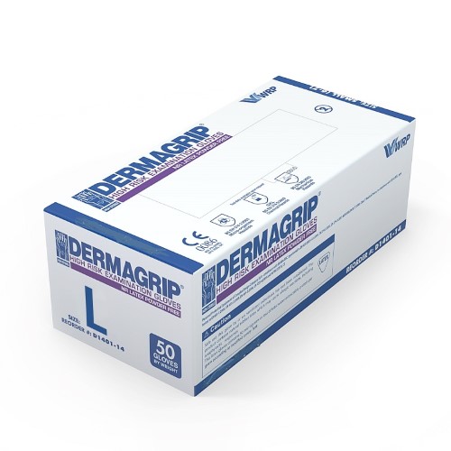 Изображение товара Перчатки смотровые dermagrip high risk неопудренные l 25 пар