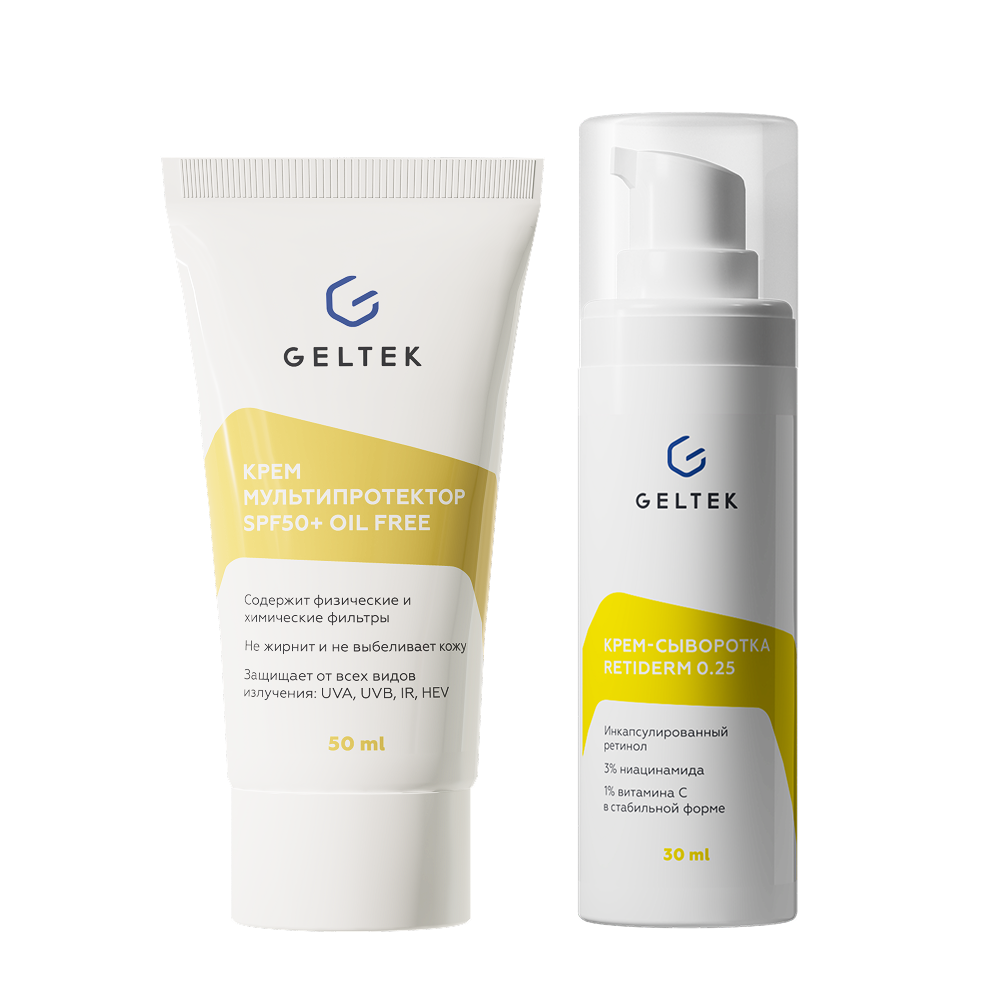 Изображение товара Набор из двух средств Гельтек крем-сыворотка retiderm 0,25 и  крем крем мультипротектор spf 50+