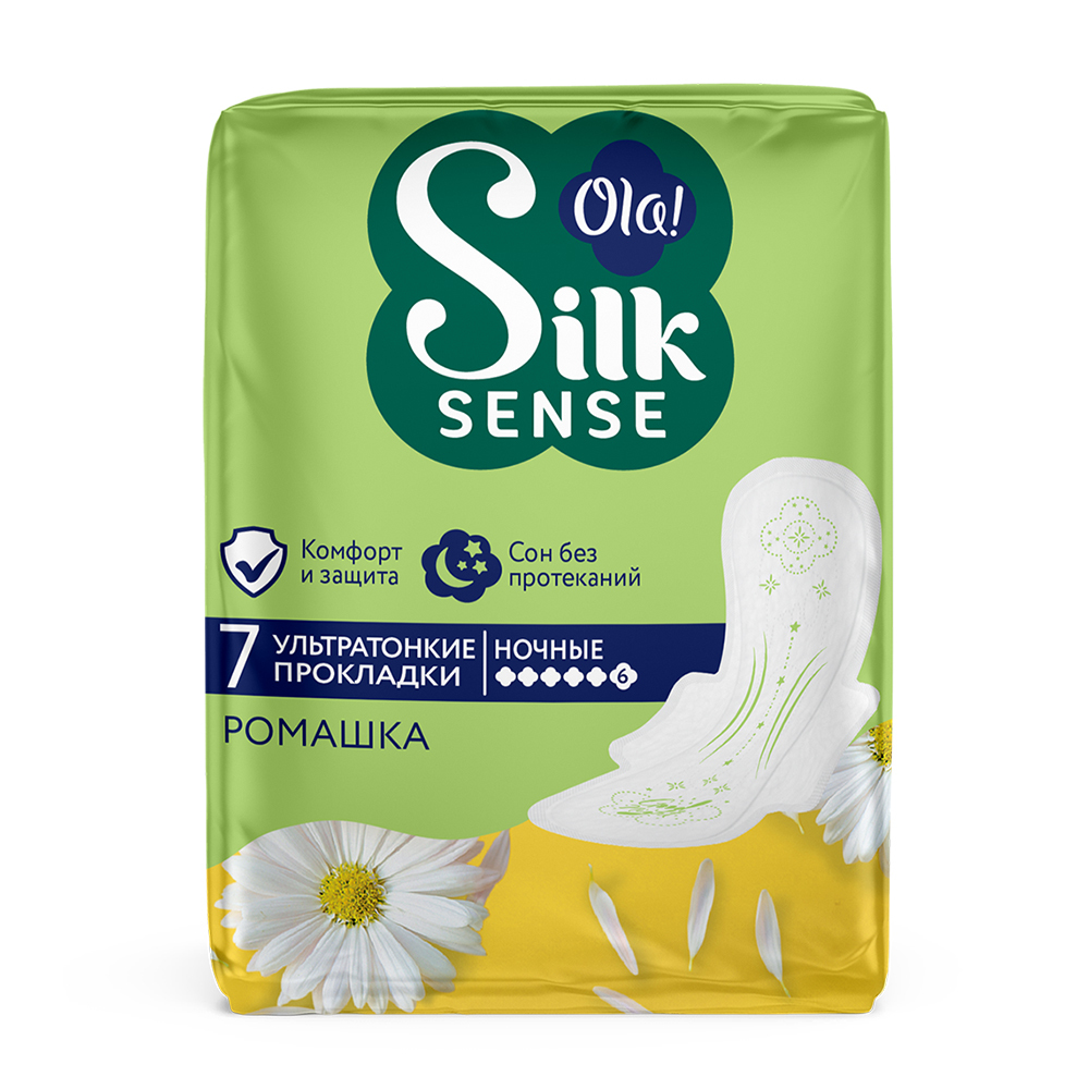 Изображение товара Ola silk sense прокладки ультратонкие ночные ромашка 7 шт.