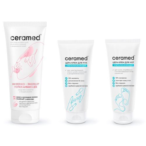 Изображение товара Набор Ceramed-Эмолент для ухода за атопичной кожей: молочко-эмолент + крем для ног + крем для рук