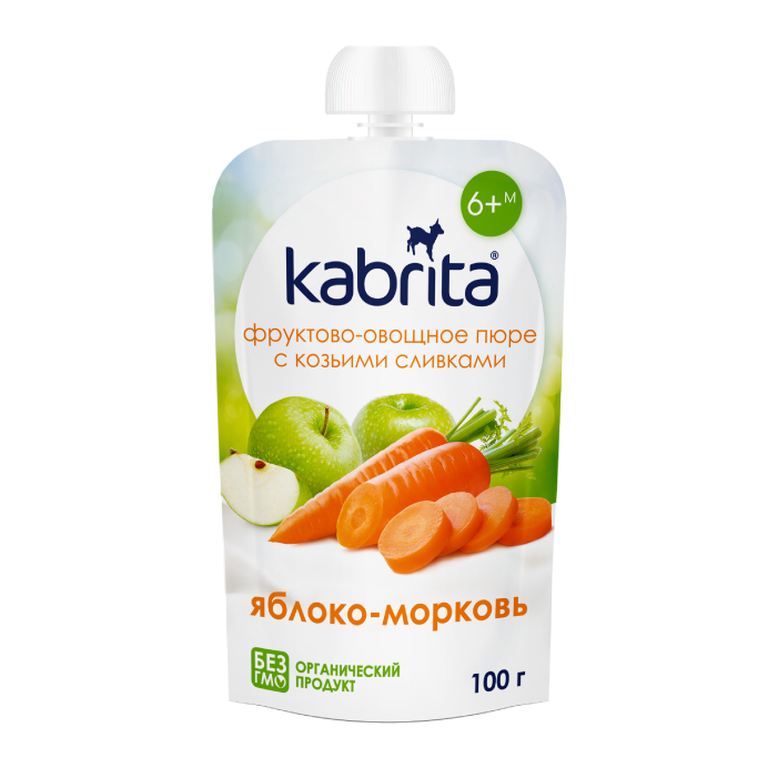 Изображение товара Kabrita пюре фруктовое-овощное с козьими сливками яблоко-морковь 100 гр