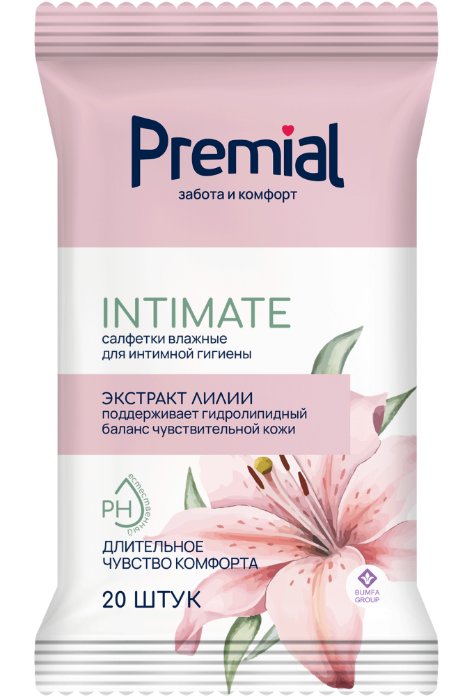 Изображение товара Premial салфетки влажные для интимной гигиены 20 шт./лилия