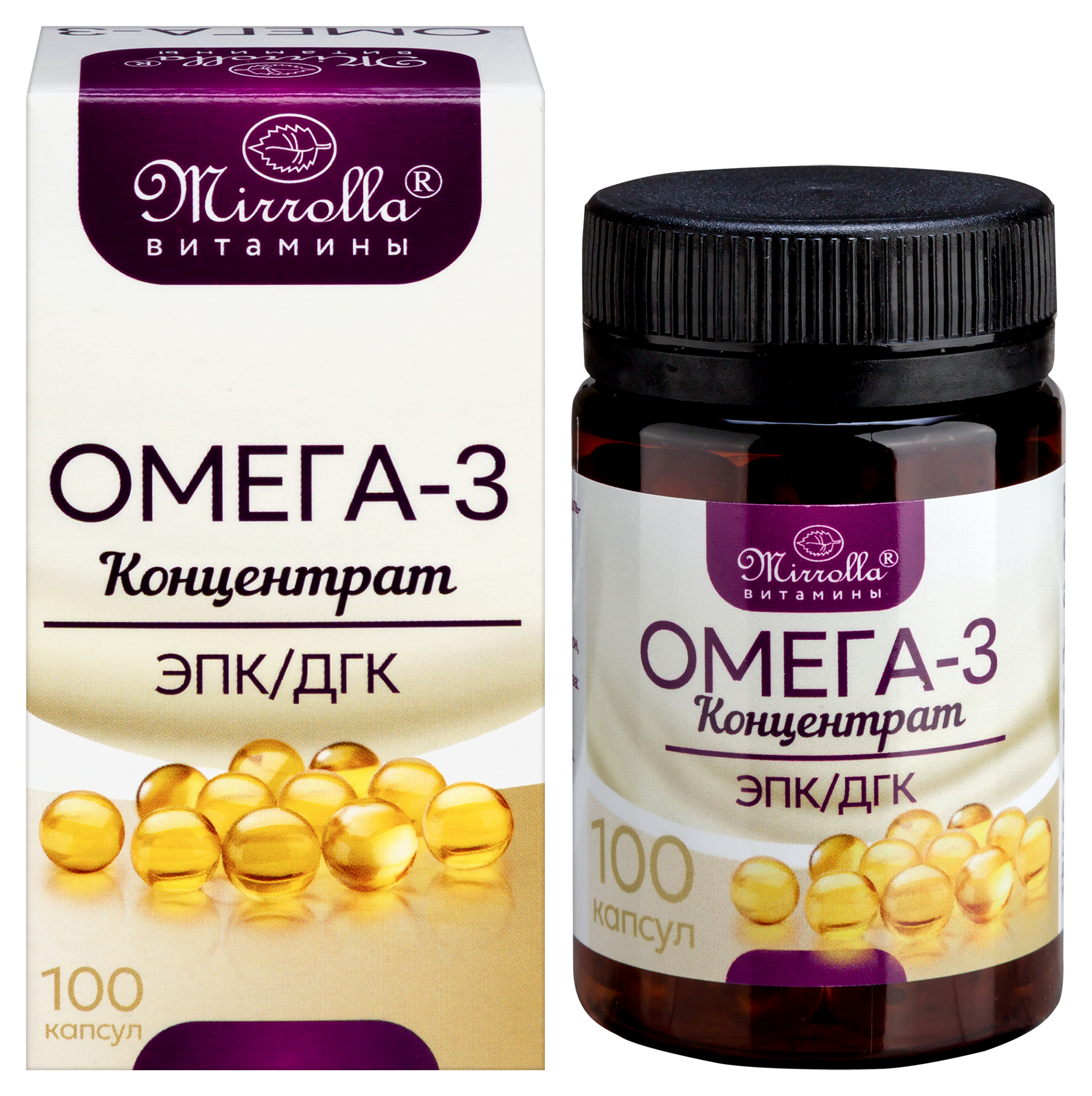 Изображение товара Мирролла омега 3 концентрат капсулы 370 мг 100 шт - Биологическая добавка для здоровья и иммунитета