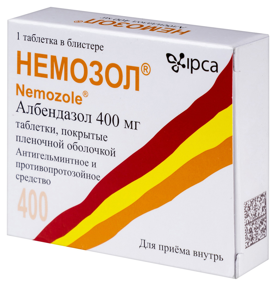 Немозол 400 мг 1 шт. таблетки, покрытые пленочной оболочкой - цена 252  руб., купить в интернет аптеке в Москве Немозол 400 мг 1 шт. таблетки,  покрытые пленочной оболочкой, инструкция по применению