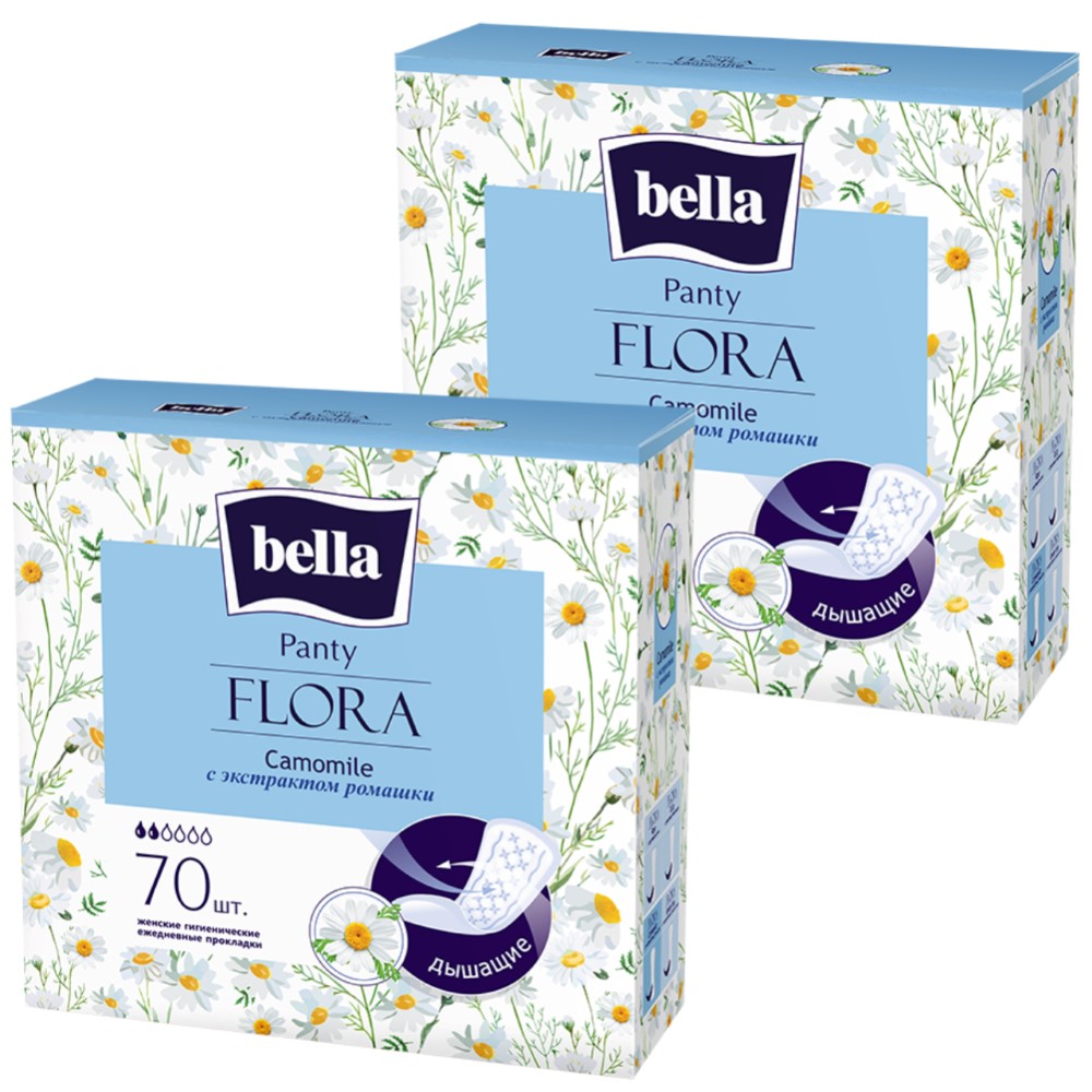 Изображение товара Набор Bella прокладки ежед panty flora camomile с экстрактом ромашки n70  из 2 уп со скидкой