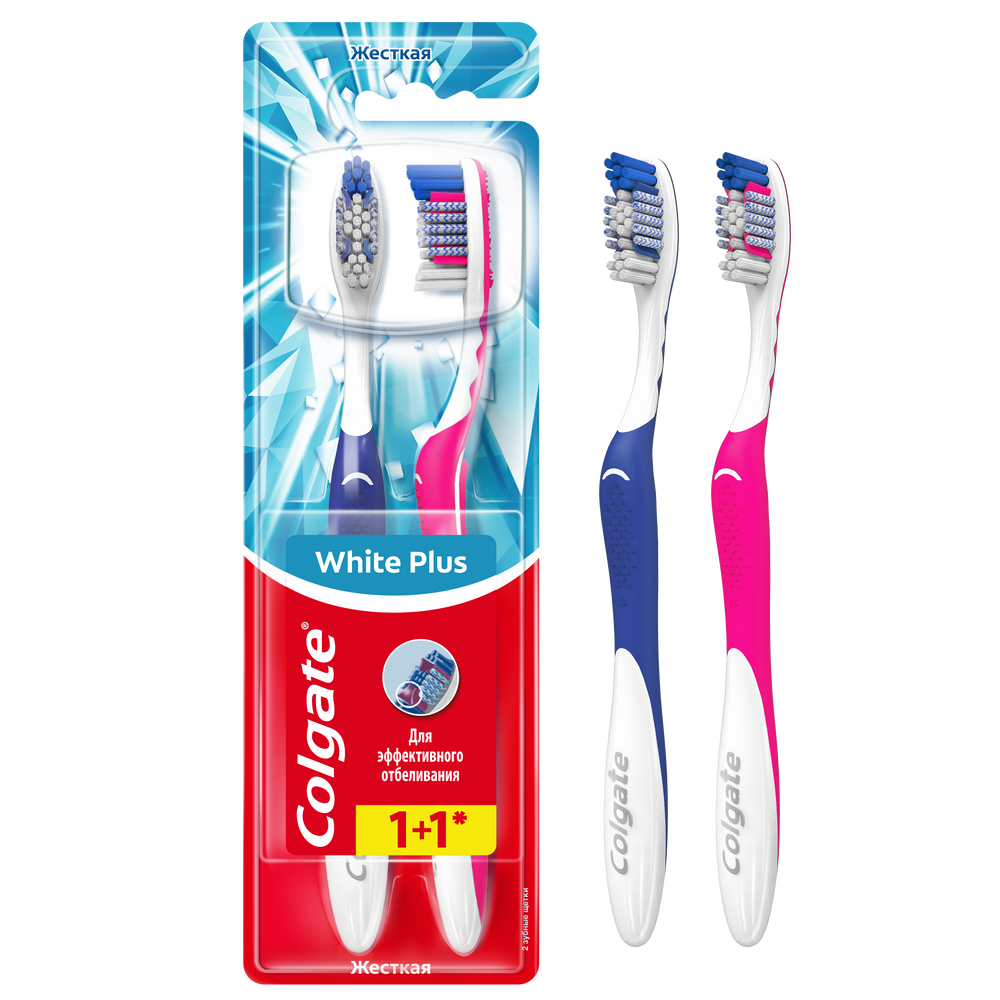Изображение товара Colgate отбеливающая plus зубная щетка/жесткая/1+1/промо