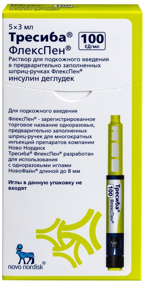Изображение товара Тресиба 100 ЕД/мл раствор для подкожного введения 3 мл картридж+шприц-ручка 5 шт.