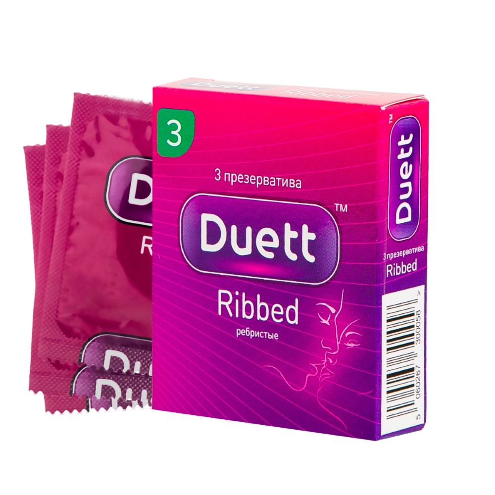 Презервативы duett ribbed ребристые 3 шт. - цена 92 руб., купить в интернет  аптеке в Заречном Презервативы duett ribbed ребристые 3 шт., инструкция по  применению