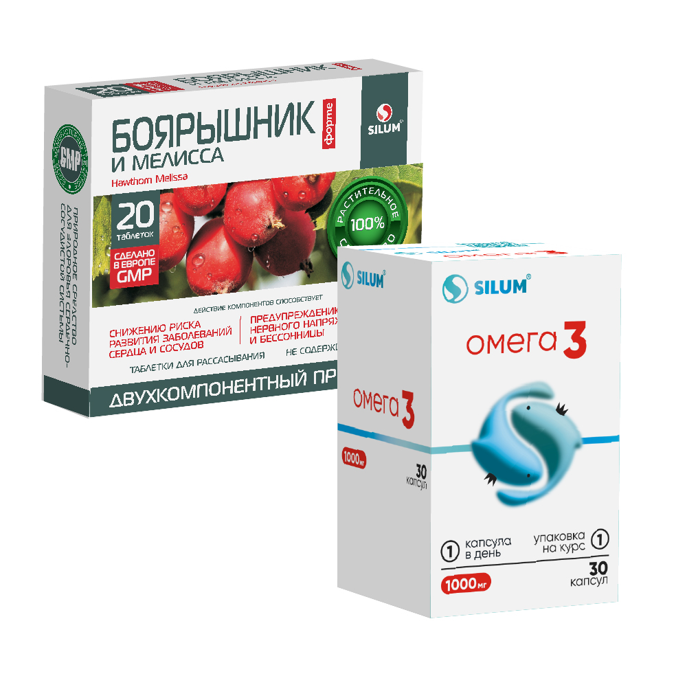 Изображение товара НАБОР БОЯРЫШНИК ФОРТЕ И МЕЛИССА СИЛУМ N20 ТАБЛ Д/РАССАС ПО 1100МГ + ОМЕГА-3 ВИАВИТ N30 КАПС  комплект со скидкой
