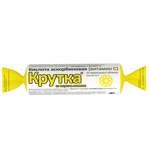 Изображение товара Аскорбиновая кислота крутка (витамин с) со вкусом лимона 10 шт. таблетки жевательные массой 3 г