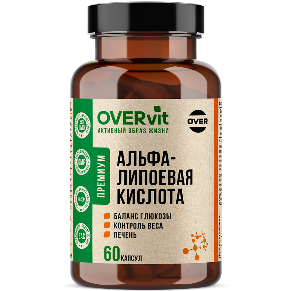 Изображение товара Overvit альфа-липоевая кислота 100 мг 60 капсул - источник антиоксидантов для здоровья